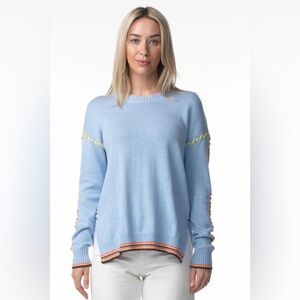 Blue Crew Neck Sweater with Orange Accents